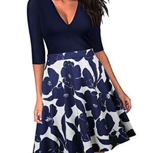 NWT Miusol navy blue floral sleeveless knit and woven A-line dress size L